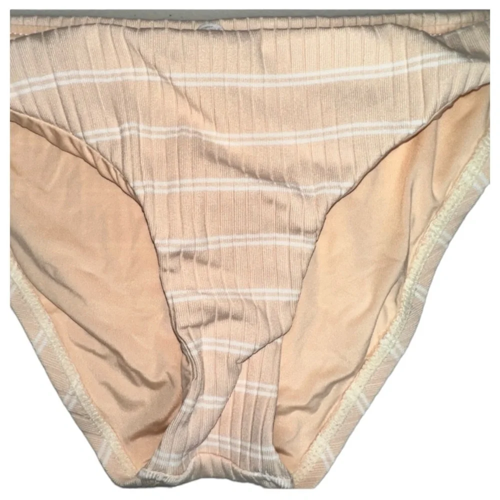 BCBG Size Small 2 Piece Bikini Nude and White Striped Halter Neck Padded Top NWT